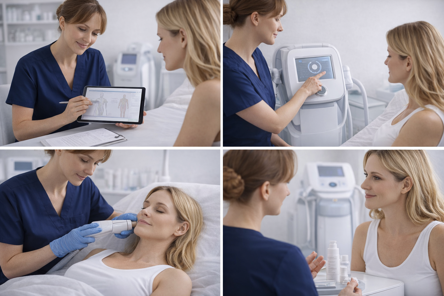 A professional clinician in a modern treatment room, wearing appropriate protective equipment and preparing to administer a non-surgical aesthetic treatment, emphasizing the importance of safety and clinical standards in the practice.