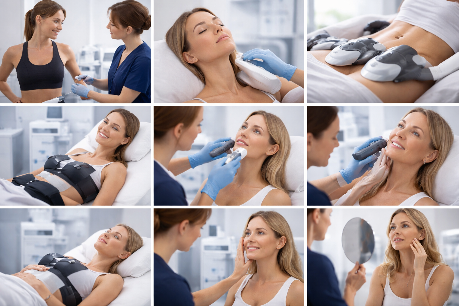Collage of body sculpting and skin treatments